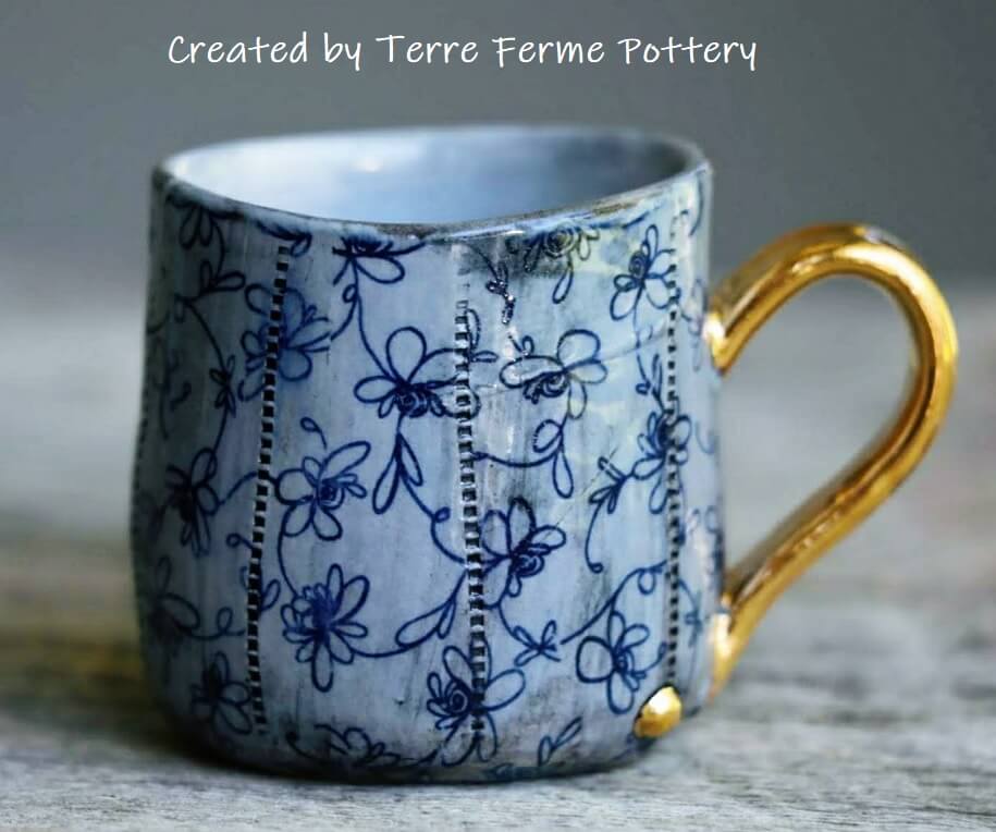 TPB24 designer flowers blue ceramic transfer